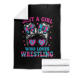 Just A Girl Who Loves Wrestling Throw Blanket Funny Wrestle Lover Wrestler Messy Bun TS10 Black Print Your Wear