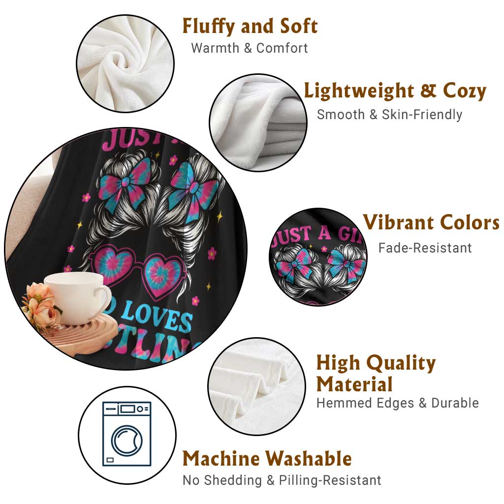 Just A Girl Who Loves Wrestling Throw Blanket Funny Wrestle Lover Wrestler Messy Bun TS10 Print Your Wear