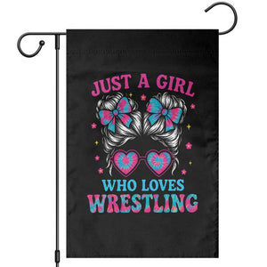Just A Girl Who Loves Wrestling Garden Flag Funny Wrestle Lover Wrestler Messy Bun TS10 Black Print Your Wear