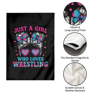 Just A Girl Who Loves Wrestling Garden Flag Funny Wrestle Lover Wrestler Messy Bun TS10 Print Your Wear