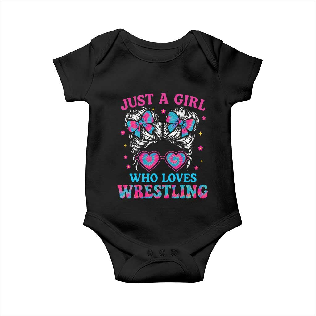 Just A Girl Who Loves Wrestling Baby Onesie Funny Wrestle Lover Wrestler Messy Bun TS10 Black Print Your Wear