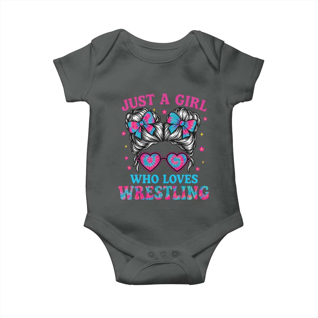 Just A Girl Who Loves Wrestling Baby Onesie Funny Wrestle Lover Wrestler Messy Bun TS10 Dark Heather Print Your Wear