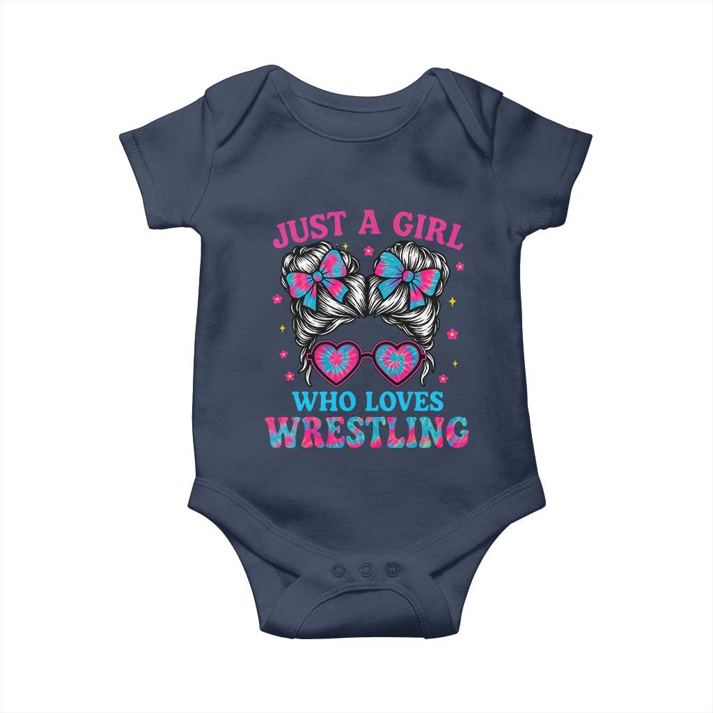 Just A Girl Who Loves Wrestling Baby Onesie Funny Wrestle Lover Wrestler Messy Bun TS10 Navy Print Your Wear