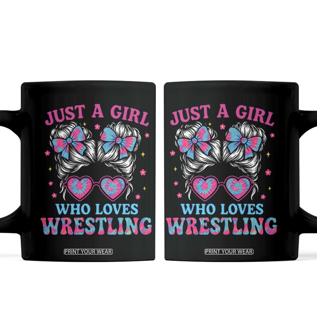 Just A Girl Who Loves Wrestling Coffee Mug Funny Wrestle Lover Wrestler Messy Bun TS10 Black Print Your Wear