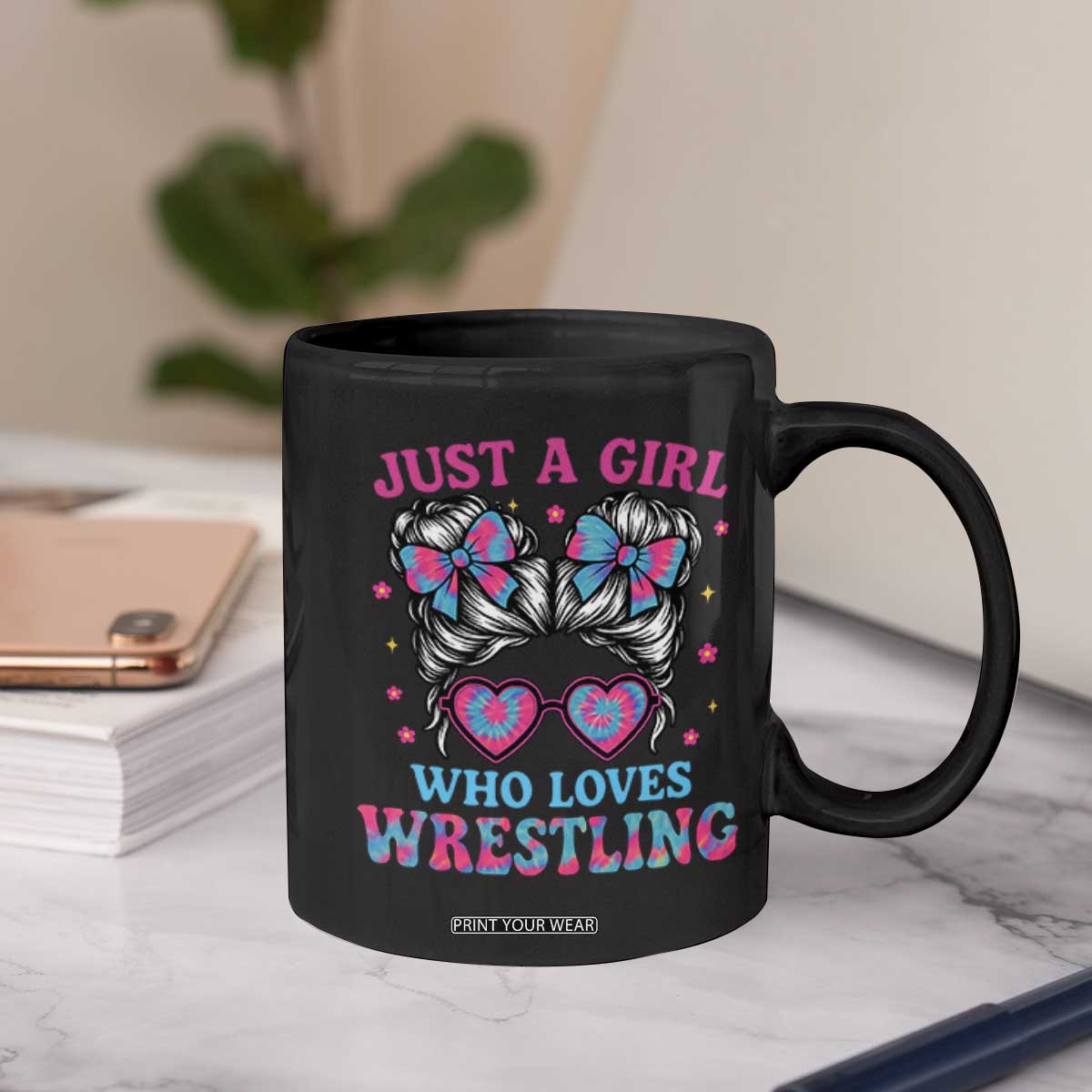 Just A Girl Who Loves Wrestling Coffee Mug Funny Wrestle Lover Wrestler Messy Bun TS10 Print Your Wear