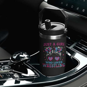 Just A Girl Who Loves Wrestling Flip Straw Tumbler Funny Wrestle Lover Wrestler Messy Bun TS10 Print Your Wear