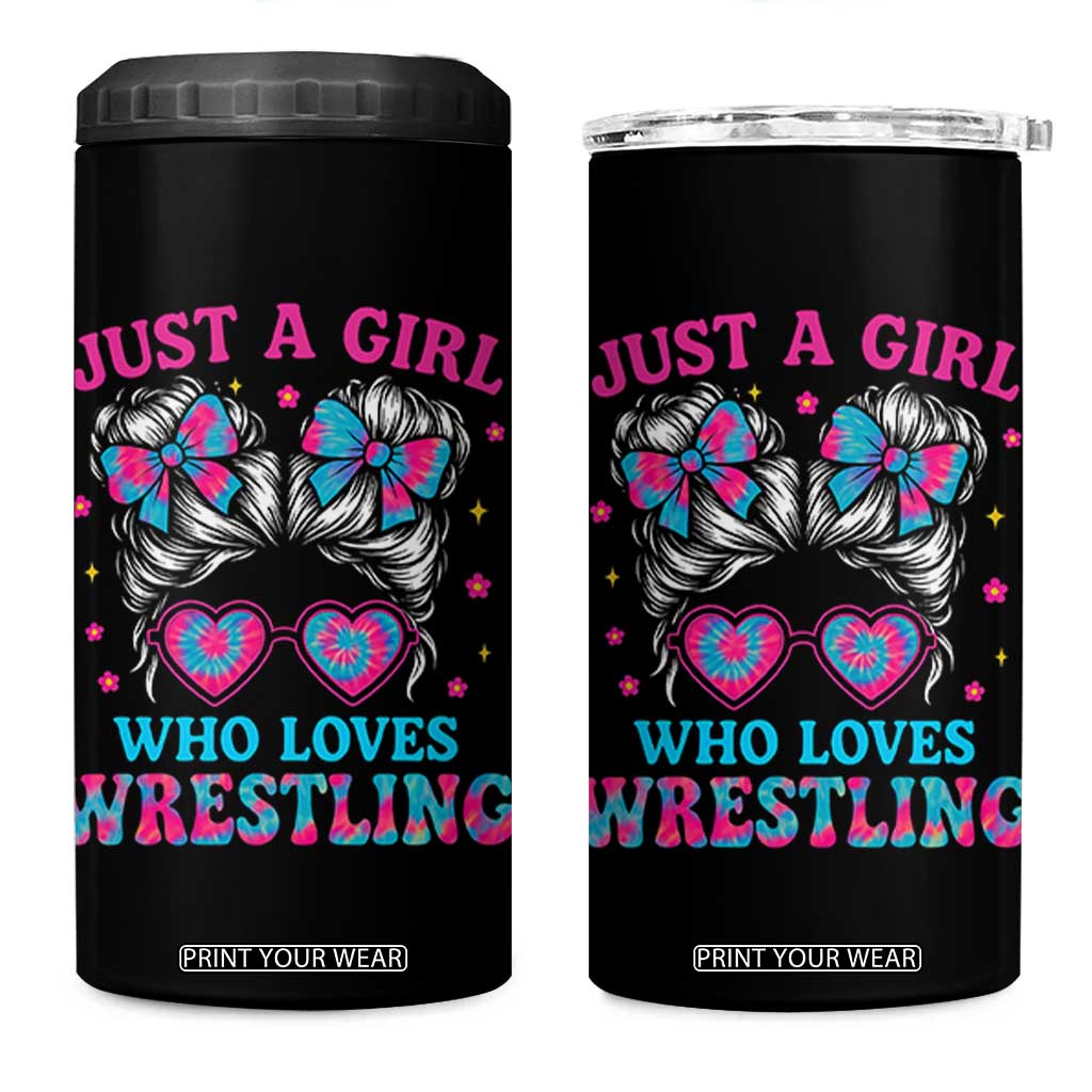 Just A Girl Who Loves Wrestling 4 in 1 Can Cooler Tumbler Funny Wrestle Lover Wrestler Messy Bun TS10 One Size: 16 oz Black Print Your Wear