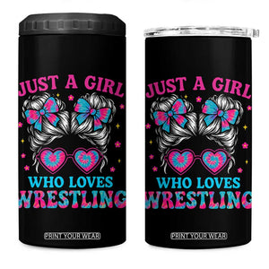 Just A Girl Who Loves Wrestling 4 in 1 Can Cooler Tumbler Funny Wrestle Lover Wrestler Messy Bun TS10 One Size: 16 oz Black Print Your Wear