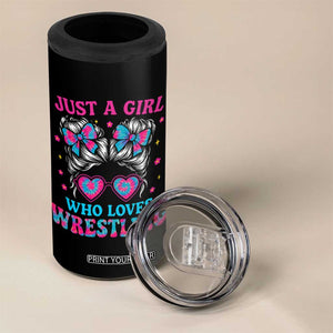 Just A Girl Who Loves Wrestling 4 in 1 Can Cooler Tumbler Funny Wrestle Lover Wrestler Messy Bun TS10 Print Your Wear