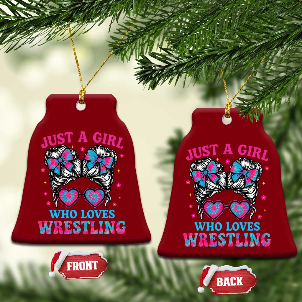 Just A Girl Who Loves Wrestling Ceramic Ornament Funny Wrestle Lover Wrestler Messy Bun TS10 Print Your Wear