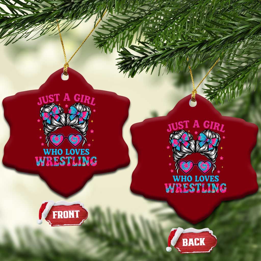 Just A Girl Who Loves Wrestling Ceramic Ornament Funny Wrestle Lover Wrestler Messy Bun TS10 Print Your Wear