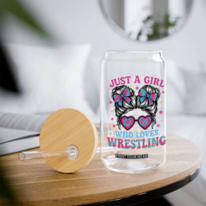 Just A Girl Who Loves Wrestling Glass Can Funny Wrestle Lover Wrestler Messy Bun TS10 Print Your Wear