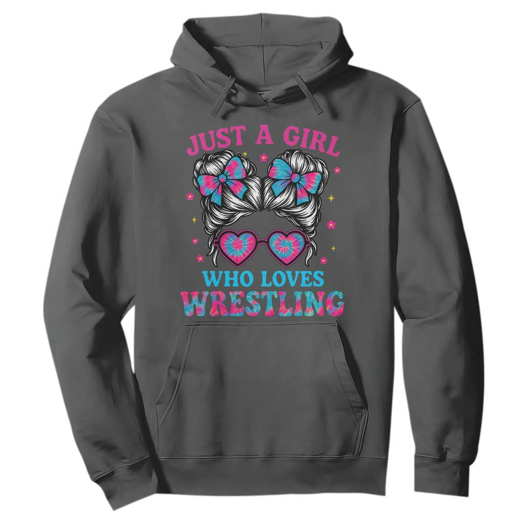Just A Girl Who Loves Wrestling Hoodie Funny Wrestle Lover Wrestler Messy Bun TS10 Dark Heather Print Your Wear
