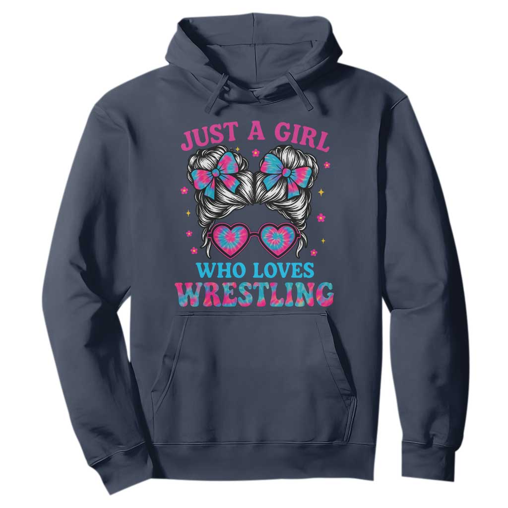 Just A Girl Who Loves Wrestling Hoodie Funny Wrestle Lover Wrestler Messy Bun TS10 Navy Print Your Wear