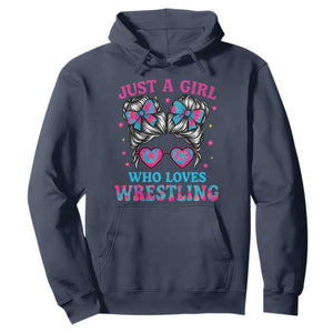 Just A Girl Who Loves Wrestling Hoodie Funny Wrestle Lover Wrestler Messy Bun TS10 Navy Print Your Wear