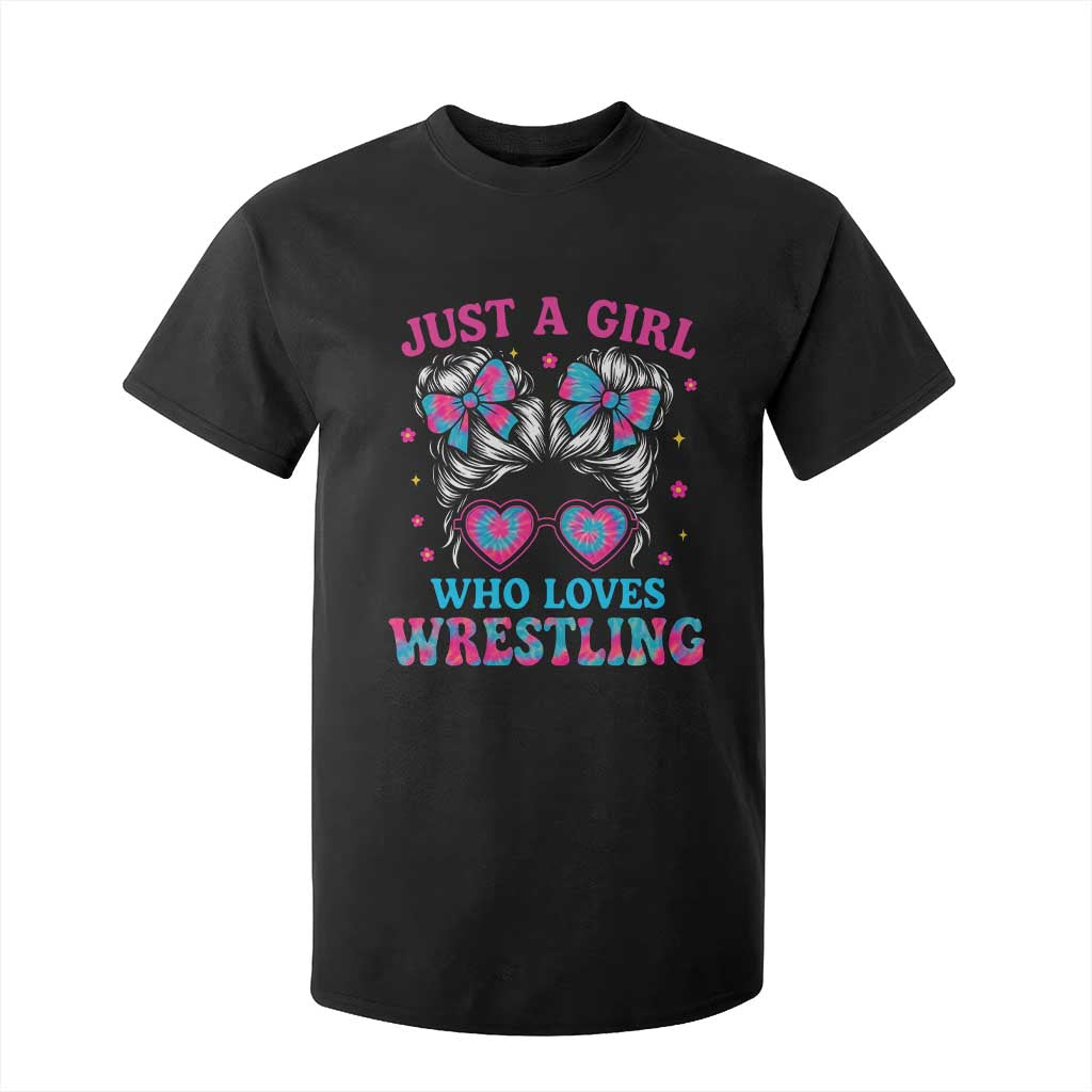 Just A Girl Who Loves Wrestling T Shirt For Kid Funny Wrestle Lover Wrestler Messy Bun TS10 Black Print Your Wear