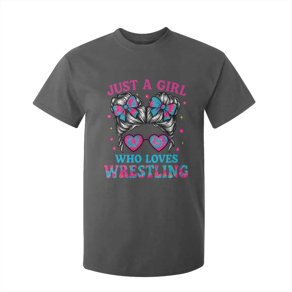 Just A Girl Who Loves Wrestling T Shirt For Kid Funny Wrestle Lover Wrestler Messy Bun TS10 Dark Heather Print Your Wear