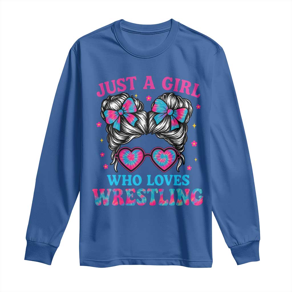 Just A Girl Who Loves Wrestling Long Sleeve Shirt Funny Wrestle Lover Wrestler Messy Bun TS10 Royal Blue Print Your Wear
