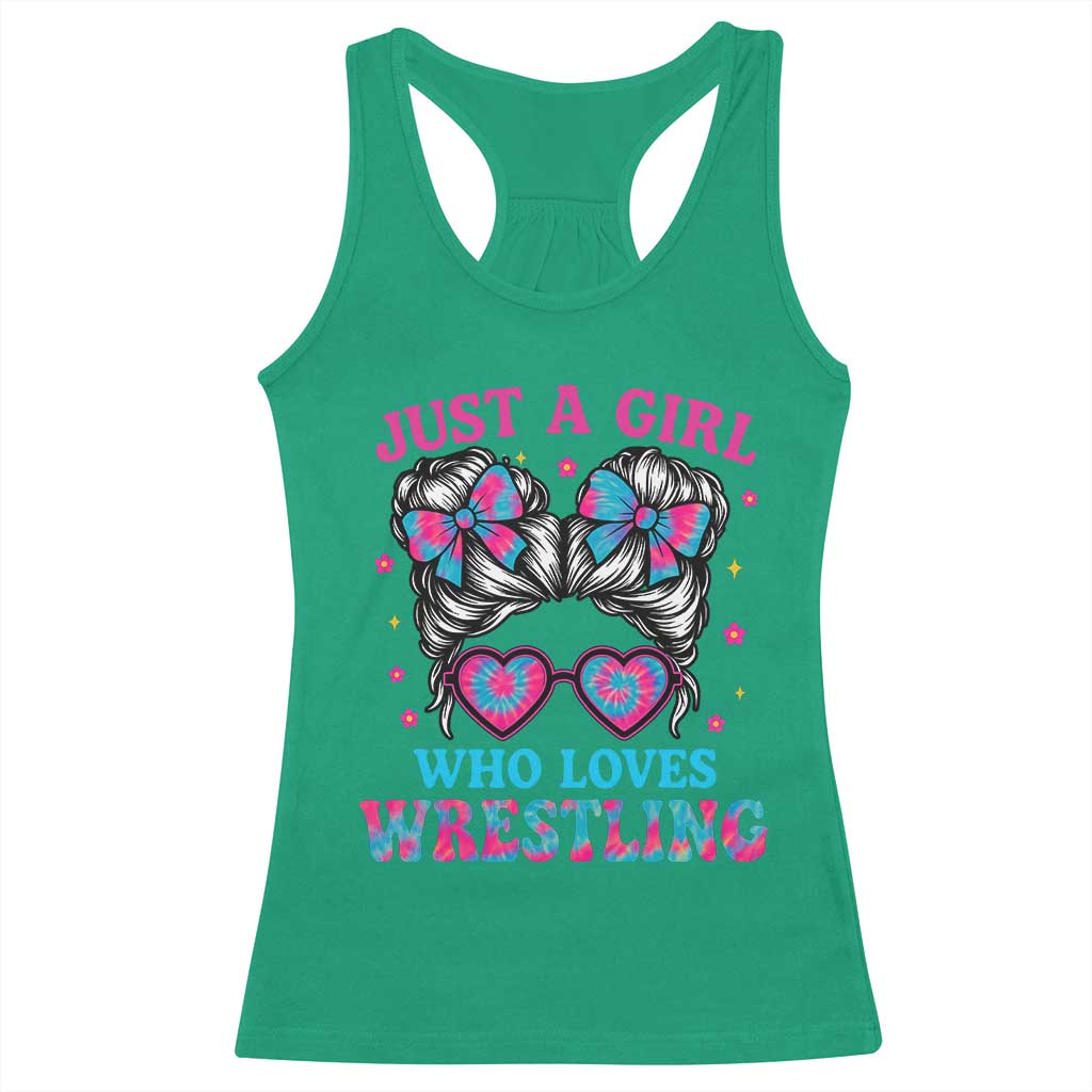 Just A Girl Who Loves Wrestling Racerback Tank Top Funny Wrestle Lover Wrestler Messy Bun TS10 Irish Green Print Your Wear