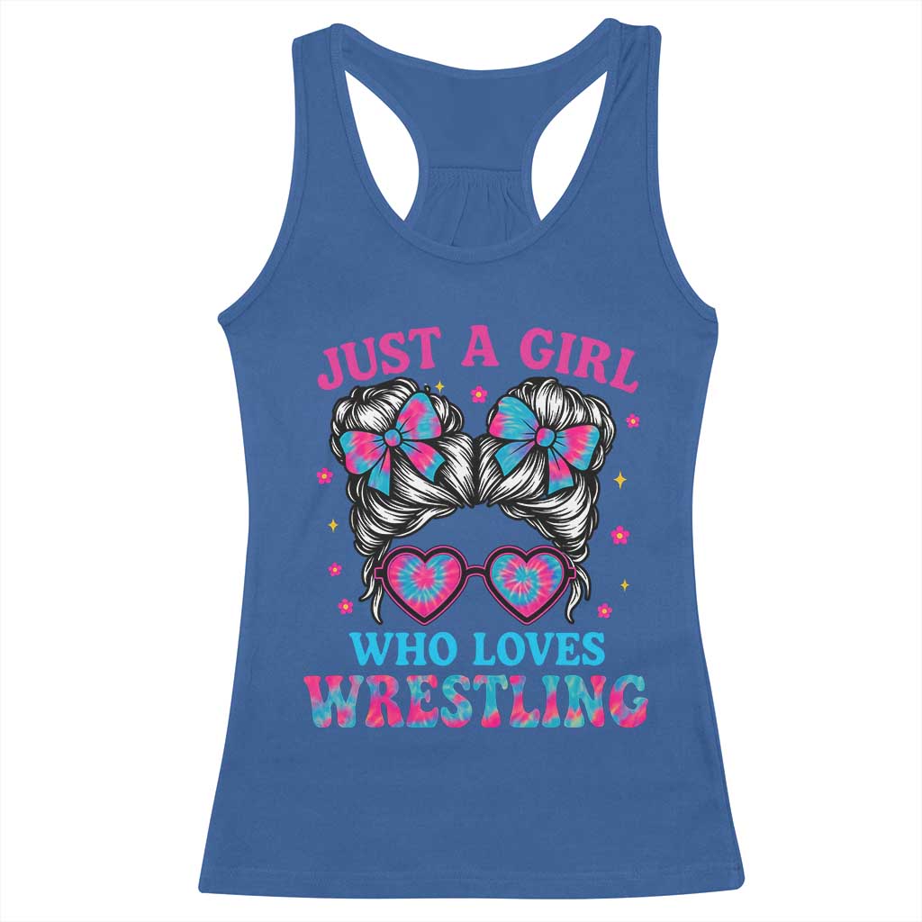 Just A Girl Who Loves Wrestling Racerback Tank Top Funny Wrestle Lover Wrestler Messy Bun TS10 Royal Blue Print Your Wear