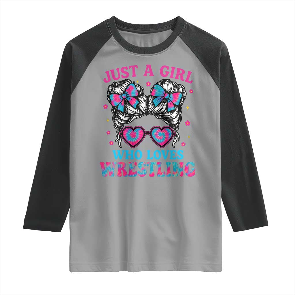 Just A Girl Who Loves Wrestling Raglan Shirt Funny Wrestle Lover Wrestler Messy Bun TS10 Sport Gray Black Print Your Wear