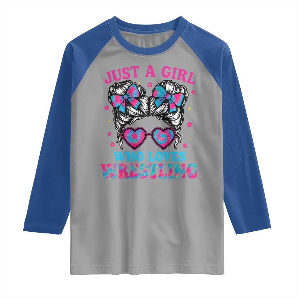 Just A Girl Who Loves Wrestling Raglan Shirt Funny Wrestle Lover Wrestler Messy Bun TS10 Sport Gray Royal Print Your Wear