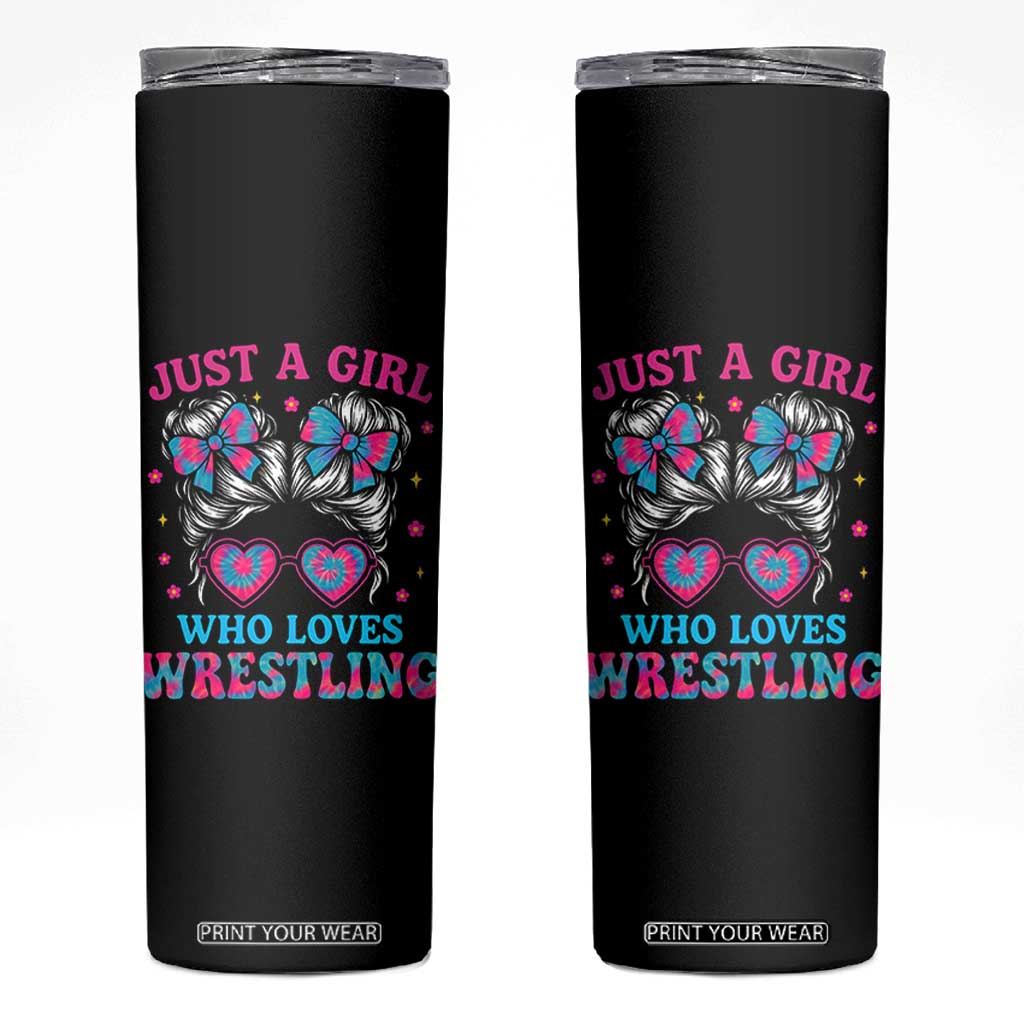 Just A Girl Who Loves Wrestling Skinny Tumbler Funny Wrestle Lover Wrestler Messy Bun TS10 Black Print Your Wear