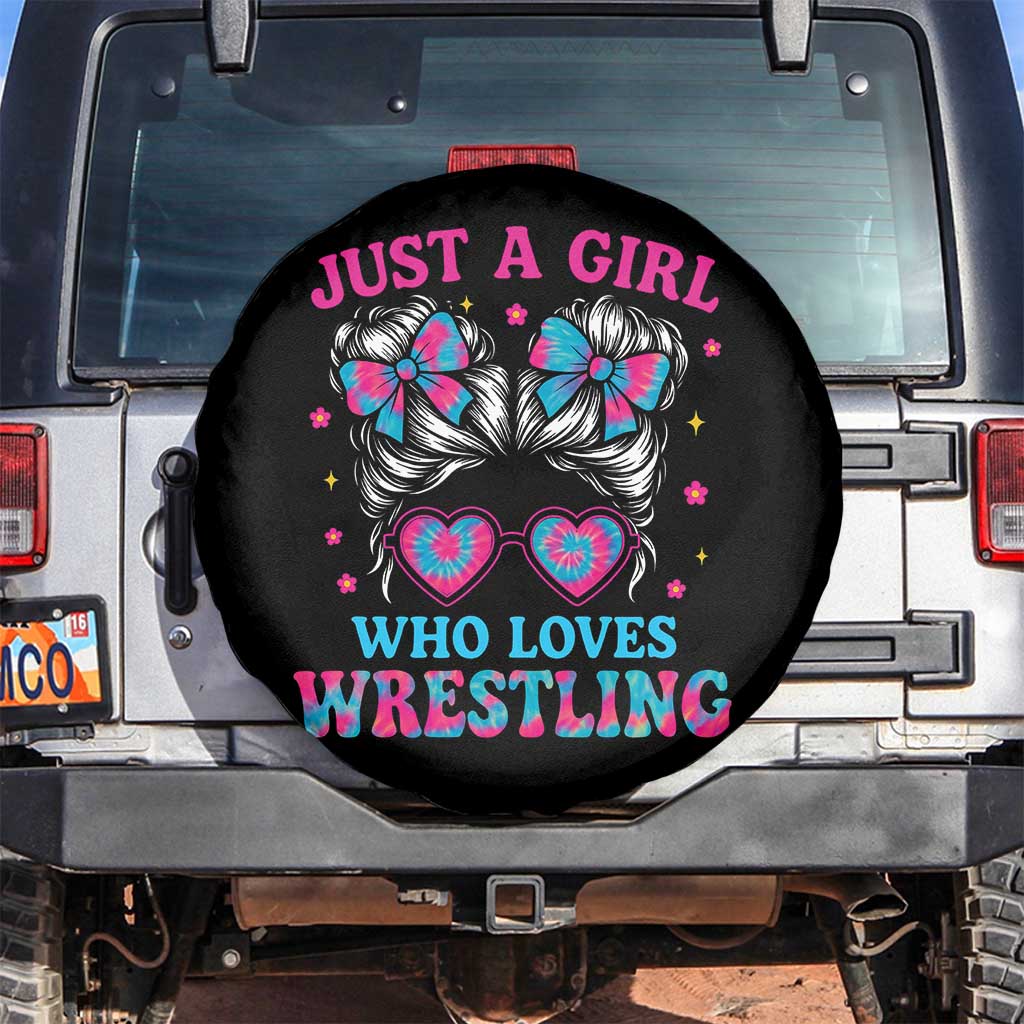 Just A Girl Who Loves Wrestling Spare Tire Cover Funny Wrestle Lover Wrestler Messy Bun TS10 No hole Black Print Your Wear