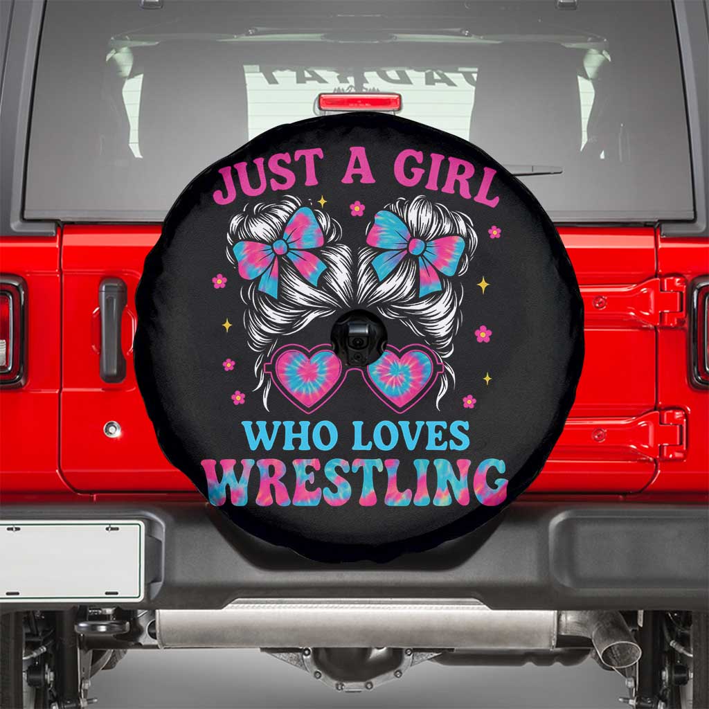 Just A Girl Who Loves Wrestling Spare Tire Cover Funny Wrestle Lover Wrestler Messy Bun TS10 Black Print Your Wear