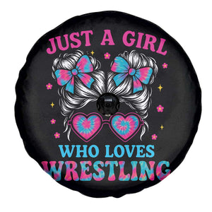 Just A Girl Who Loves Wrestling Spare Tire Cover Funny Wrestle Lover Wrestler Messy Bun TS10 Print Your Wear