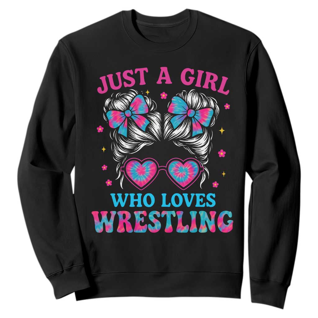 Just A Girl Who Loves Wrestling Sweatshirt Funny Wrestle Lover Wrestler Messy Bun TS10 Black Print Your Wear