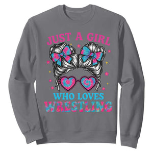 Just A Girl Who Loves Wrestling Sweatshirt Funny Wrestle Lover Wrestler Messy Bun TS10 Charcoal Print Your Wear