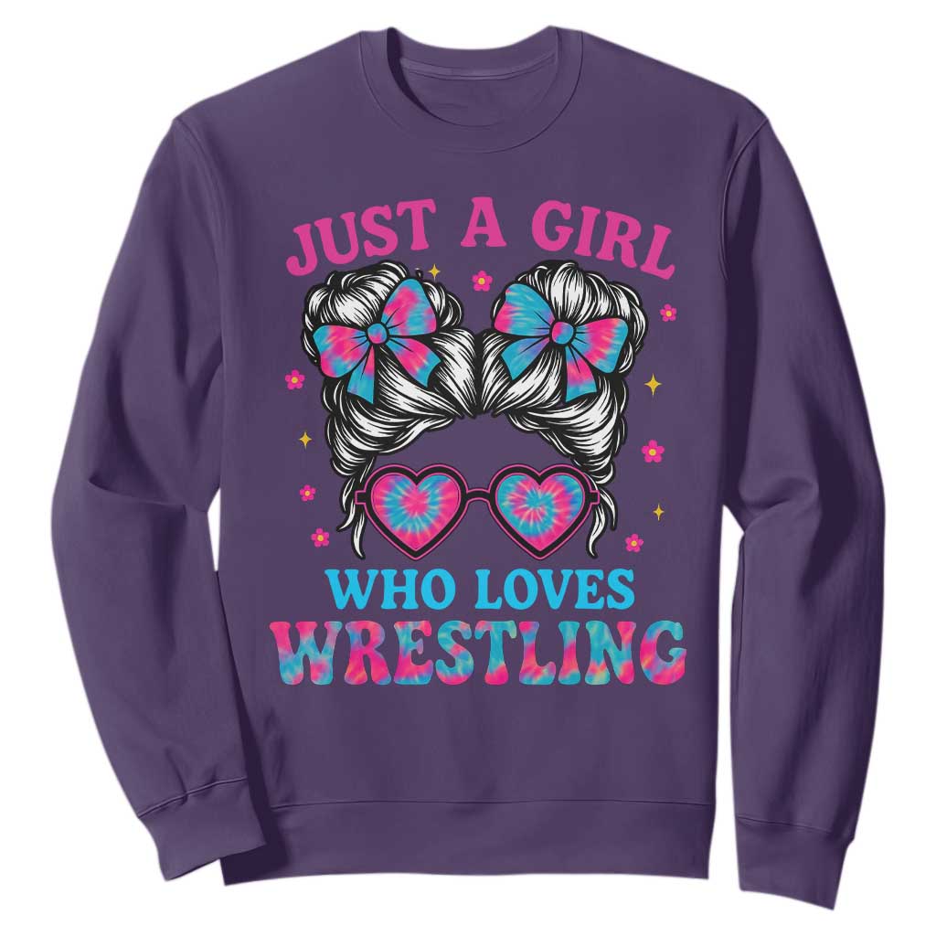 Just A Girl Who Loves Wrestling Sweatshirt Funny Wrestle Lover Wrestler Messy Bun TS10 Purple Print Your Wear