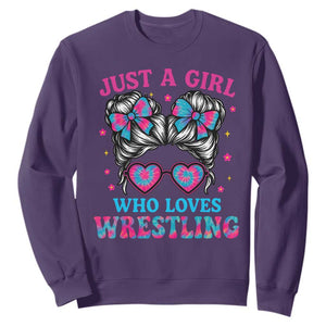 Just A Girl Who Loves Wrestling Sweatshirt Funny Wrestle Lover Wrestler Messy Bun TS10 Purple Print Your Wear
