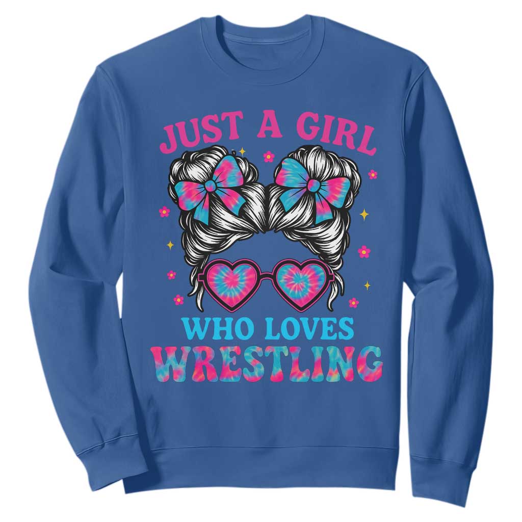 Just A Girl Who Loves Wrestling Sweatshirt Funny Wrestle Lover Wrestler Messy Bun TS10 Royal Blue Print Your Wear