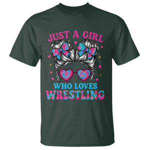 Just A Girl Who Loves Wrestling T Shirt Funny Wrestle Lover Wrestler Messy Bun TS10 Dark Forest Green Print Your Wear