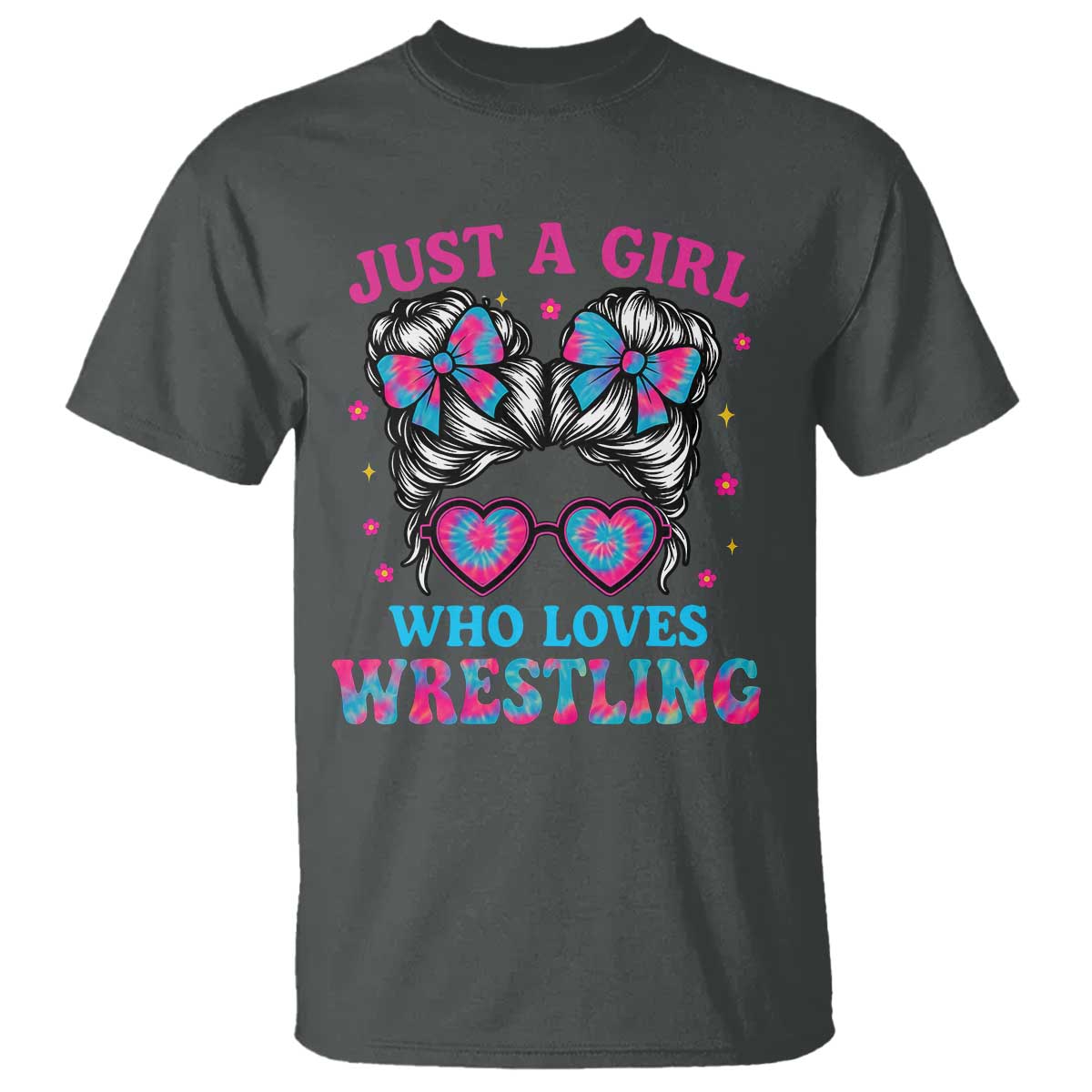 Just A Girl Who Loves Wrestling T Shirt Funny Wrestle Lover Wrestler Messy Bun TS10 Dark Heather Print Your Wear