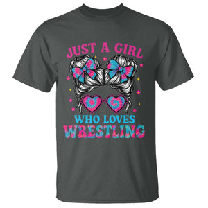 Just A Girl Who Loves Wrestling T Shirt Funny Wrestle Lover Wrestler Messy Bun TS10 Dark Heather Print Your Wear