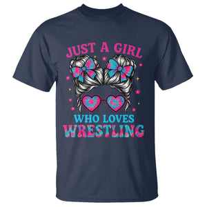 Just A Girl Who Loves Wrestling T Shirt Funny Wrestle Lover Wrestler Messy Bun TS10 Navy Print Your Wear