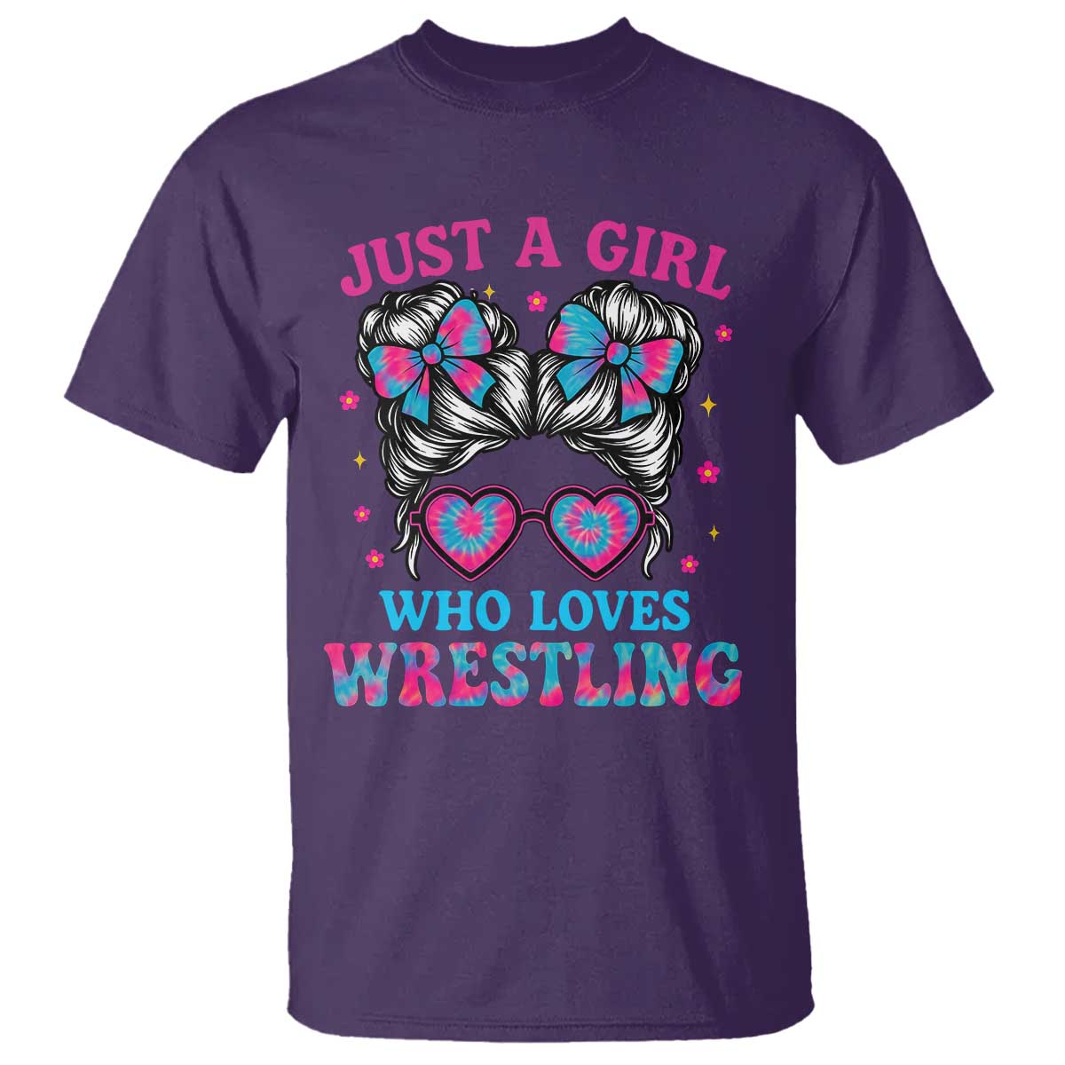 Just A Girl Who Loves Wrestling T Shirt Funny Wrestle Lover Wrestler Messy Bun TS10 Purple Print Your Wear