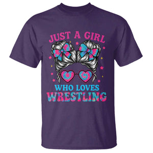 Just A Girl Who Loves Wrestling T Shirt Funny Wrestle Lover Wrestler Messy Bun TS10 Purple Print Your Wear
