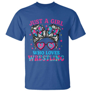 Just A Girl Who Loves Wrestling T Shirt Funny Wrestle Lover Wrestler Messy Bun TS10 Royal Blue Print Your Wear