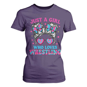 Just A Girl Who Loves Wrestling T Shirt For Women Funny Wrestle Lover Wrestler Messy Bun TS10 Purple Print Your Wear