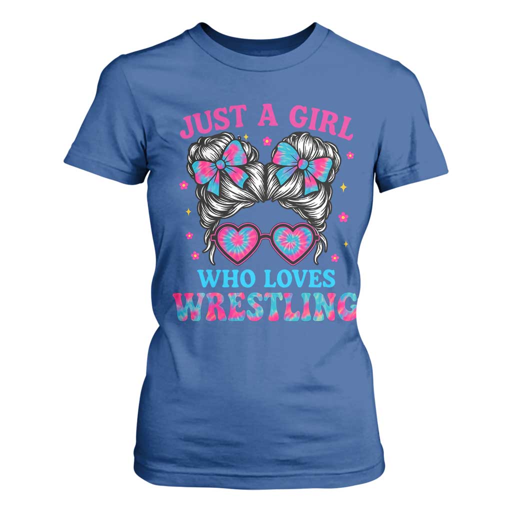 Just A Girl Who Loves Wrestling T Shirt For Women Funny Wrestle Lover Wrestler Messy Bun TS10 Royal Blue Print Your Wear