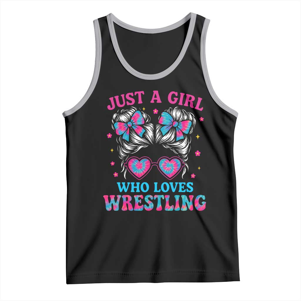 Just A Girl Who Loves Wrestling Tank Top Funny Wrestle Lover Wrestler Messy Bun TS10 Black Athletic Heather Print Your Wear