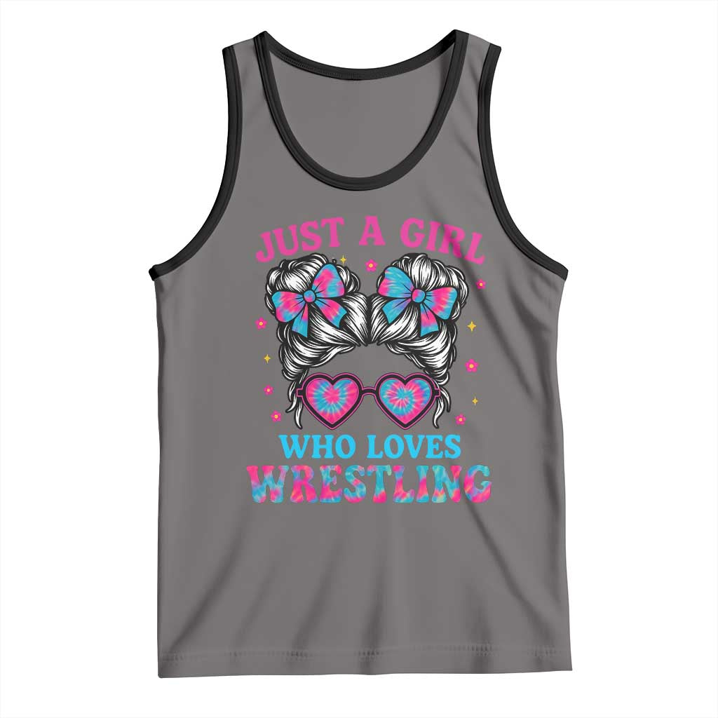 Just A Girl Who Loves Wrestling Tank Top Funny Wrestle Lover Wrestler Messy Bun TS10 Deep Heather Black Print Your Wear