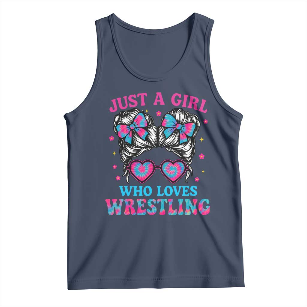 Just A Girl Who Loves Wrestling Tank Top Funny Wrestle Lover Wrestler Messy Bun TS10 Navy Print Your Wear