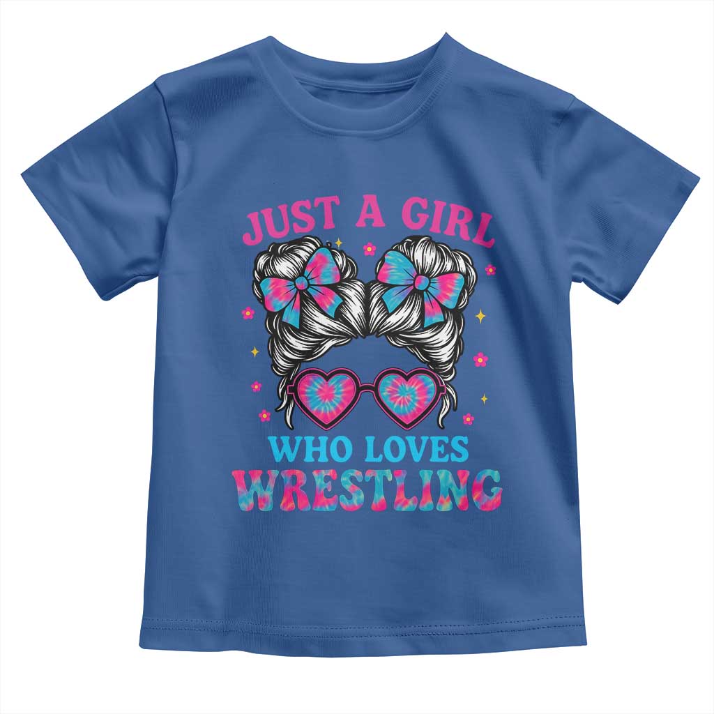 Just A Girl Who Loves Wrestling Toddler T Shirt Funny Wrestle Lover Wrestler Messy Bun TS10 Royal Blue Print Your Wear