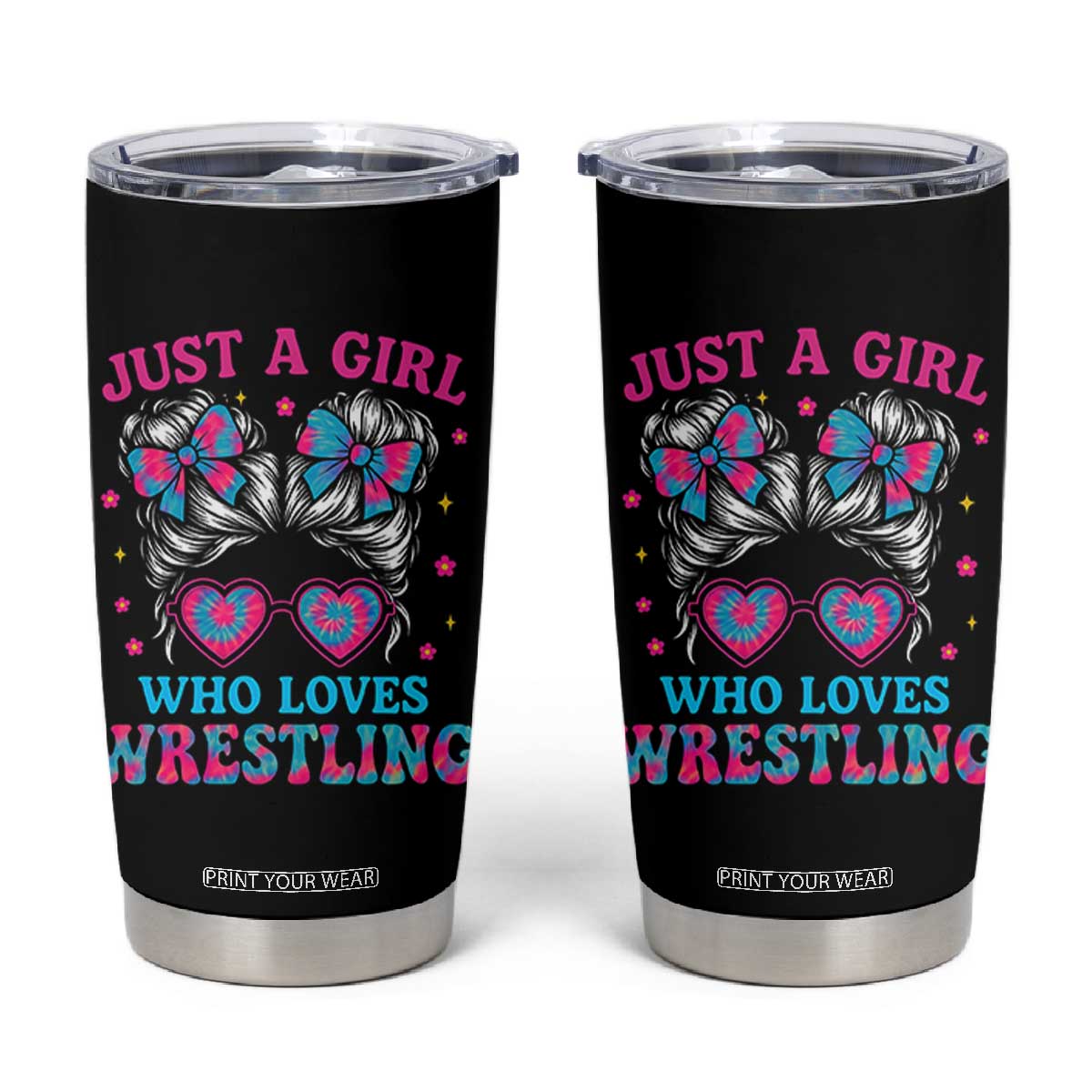 Just A Girl Who Loves Wrestling Tumbler Cup Funny Wrestle Lover Wrestler Messy Bun TS10 Black Print Your Wear