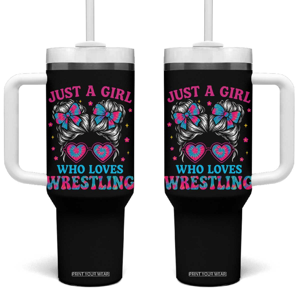 Just A Girl Who Loves Wrestling Tumbler With Handle Funny Wrestle Lover Wrestler Messy Bun - Print Your Wear